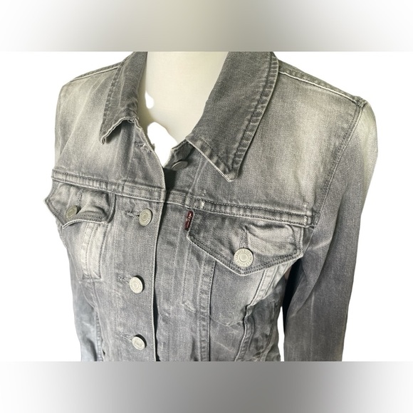 Levis Women’s Washed Gray Denim Trucker Jean Jacket, Size Small - Picture 2 of 8